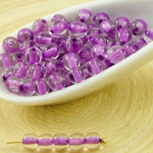 100pcs cristal violet doublée tour druk verre tchèque pressé perles de petite entretoise de 4mm sku-31754