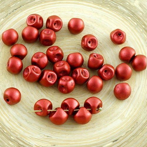 30pcs mat lave champignon rouge bouton de verre tchèque perles de 6mm x 5mm sku-30326