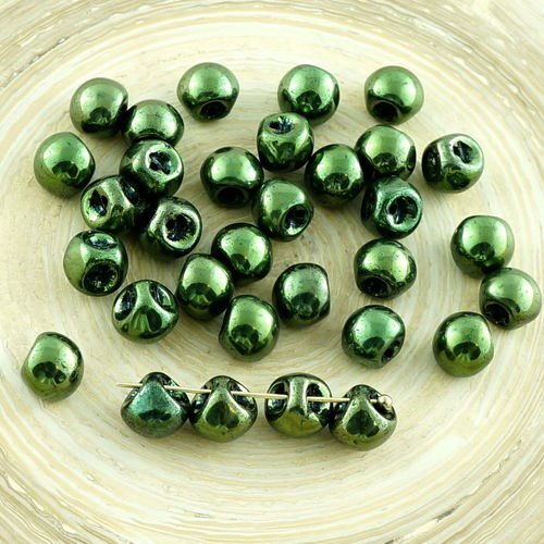 30pcs vert métallique lustre champignon bouton de verre tchèque perles de 6mm x 5mm sku-30331