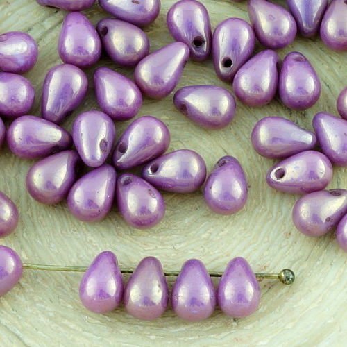 40pcs opaque violet or lustre petite larme de verre tchèque perles de 4 mm x 6 mm sku-34498