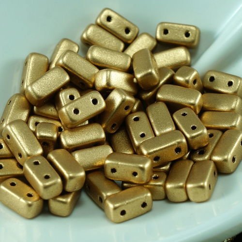 60pcs mat bronze or pâle des briques de verre tchèque perles de deux trous de 3mm x 6mm sku-25816