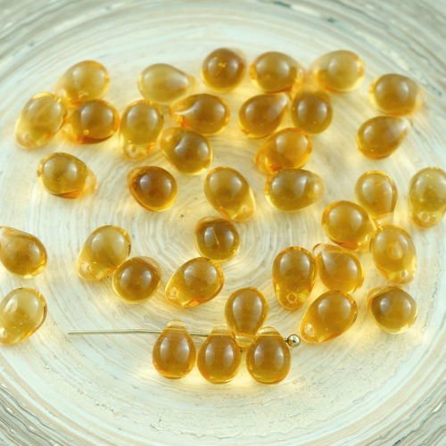 40pcs cristal topaze jaune verre tchèque en forme de larme perles 5mm x 7mm sku-28969