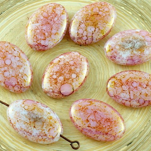 4pcs grand picasso valentine opale rose en terre cuite tchèque verre plat ovale perles de mariage 20 sku-30566