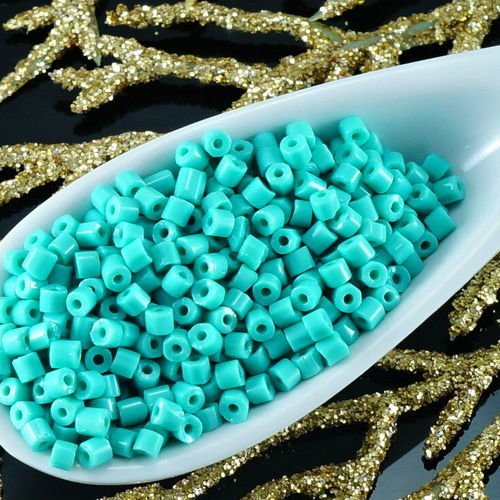 20g opaque turquoise 2 coupe tchèque tube de verre de semences de perles de preciosa de style rocail sku-26003