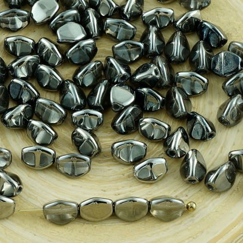 60pcs metallic dark chrome argent plein pincée de verre tchèque entretoise bicone à facettes perles  sku-31150