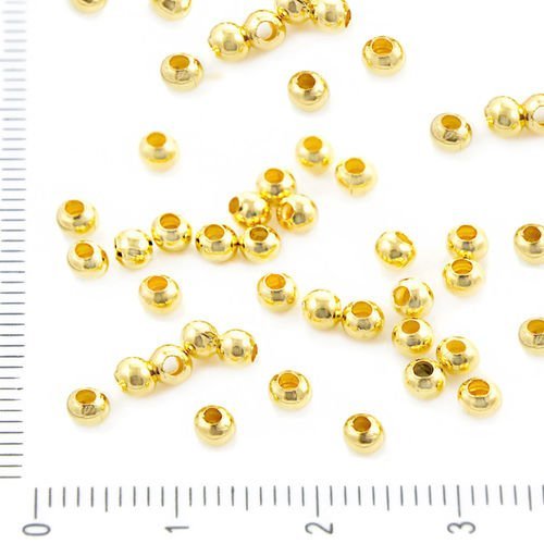 200pcs en vrac plaqué or ronde perles de métal pour la fabrication de bijoux en les conclusions de g sku-37941