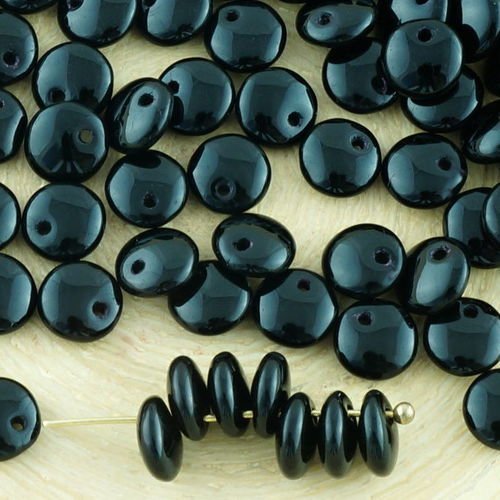 60pcs opaque noir de jais de lentilles plat rond trou de verre tchèque perles de 6mm sku-34397