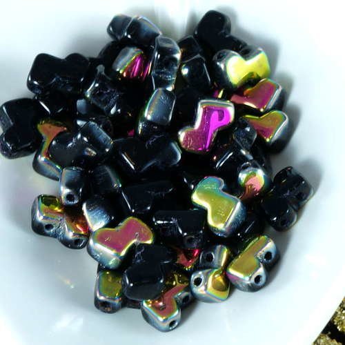 30pcs d'un noir de jais dichroïque vitrail zorro perles de verre tchèque deux trous pressé 5mm x 6mm sku-19102