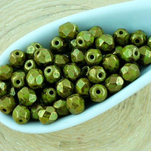 100pcs noir opaque de l'olivine vert olive en terre cuite bronze ronde à facettes feu poli entretois sku-34527