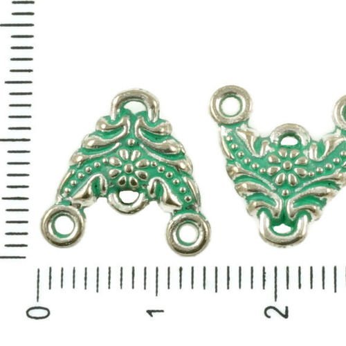 14pcs antique ton argent turquoise vert patine de lavage à plat triangle de fleur de lustre pendants sku-37075