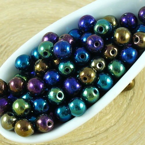 100pcs métallique iris bleu rond druk entretoise de semences de verre tchèque perles de 4mm sku-35639