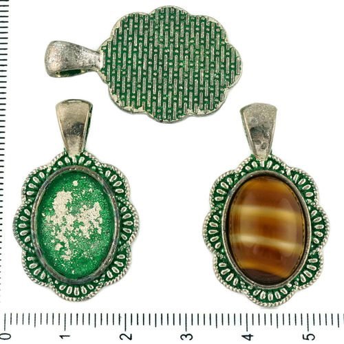 4pcs tchèque vert turquoise patine antique ton argent plat ovale pendentif cabochon de lunette de pa sku-34159