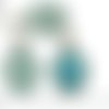 4pcs tchèque bleu turquoise patine antique ton argent plat ovale pendentif cabochon de lunette de pa sku-34162