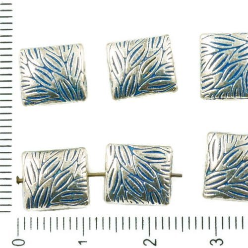 8pcs antique ton argent bleu patine de lavage à plat sculpté de feuilles soufflées rectangle perles  sku-36762