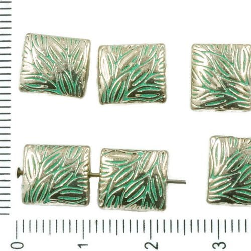 8pcs antique ton argent turquoise vert patine de lavage à plat sculpté de feuilles soufflées rectang sku-36766