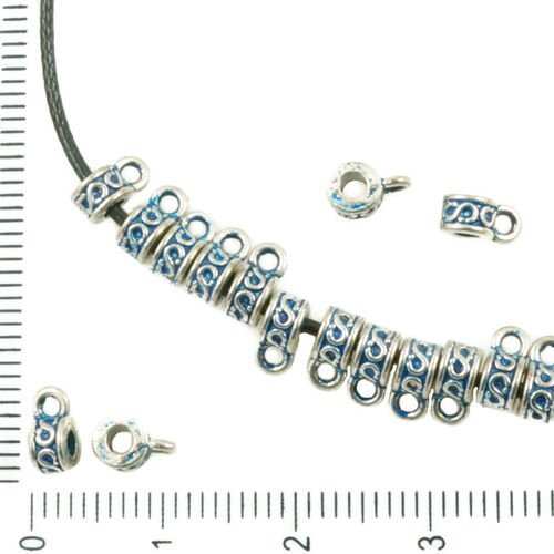 60pcs antique ton argent bleu patine laver de petites agité bali caution charmes de perles tchèques  sku-36263