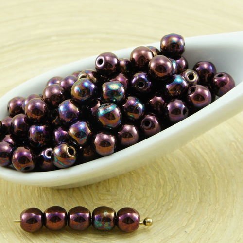100pcs métallique iris violet marron druk entretoise de semences de verre tchèque perles de 4mm sku-33721