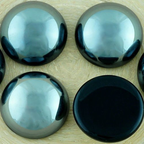 2pcs métallique hématite argent rond bombé dos plat tchèque en verre cabochon 18 mm sku-34761