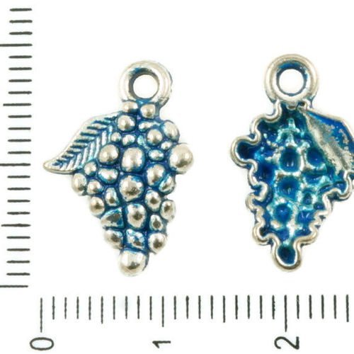 14pcs antique ton argent bleu patine laver les raisins fruits de la vigne pendentifs charms tchèque  sku-36328