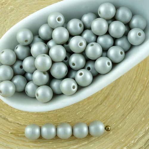 100pcs nacré gris argent cotton candy round druk entretoise de semences de verre tchèque perles de 4 sku-33707