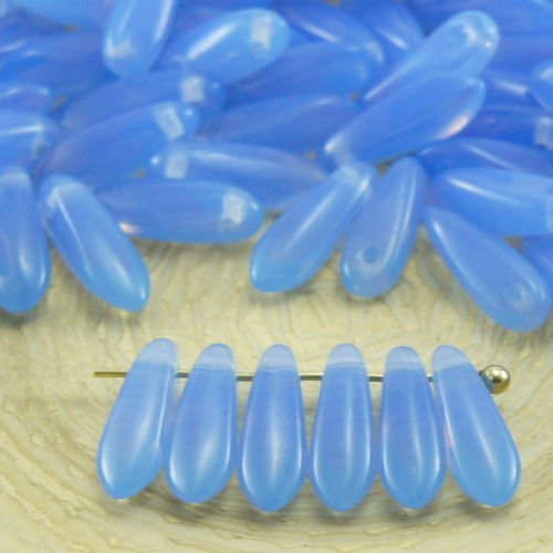 50pcs cristal bleu opale petit poignard à plat de feuilles de verre tchèque perles 11mm x 3mm sku-32795