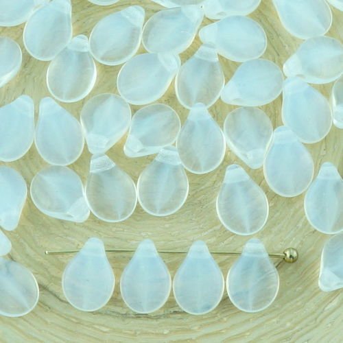60pcs blanc opale et de la mer de lune pip preciosa fleur plat de pétales de verre tchèque perles 5m sku-32852