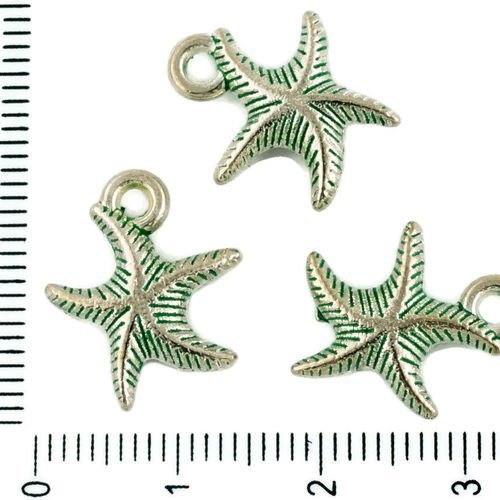8pcs tchèque vert turquoise patine antique ton argent étoile de mer des animaux marins en mer charms sku-33956