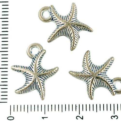 8pcs tchèque bleu patine antique ton argent étoile de mer des animaux marins en mer charms pendentif sku-33957