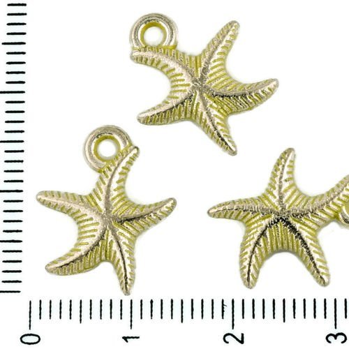 8pcs tchèque jaune patine antique ton argent étoile de mer des animaux marins en mer charms pendenti sku-33958