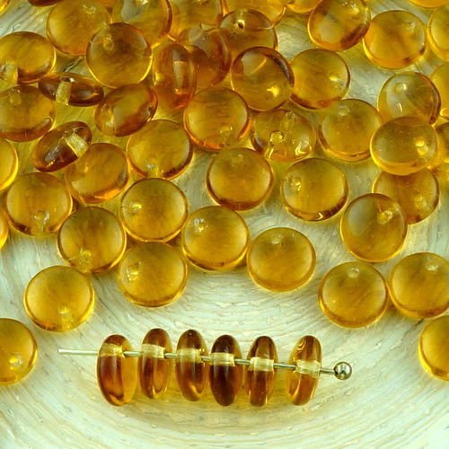 60pcs cristal topaze jaune lentille plate ronde d'un trou de verre tchèque perles de 6mm sku-32954