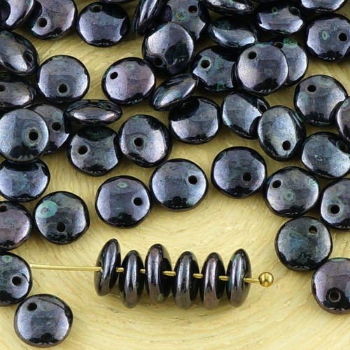 60pcs picasso du lustre noir de lentilles plat rond trou de verre tchèque perles de 6mm sku-32955