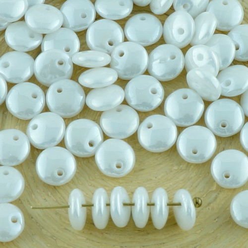 60pcs opaque lustre blanc de lentilles plat rond trou de verre tchèque perles de 6mm sku-32957