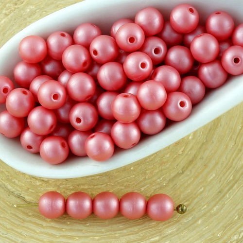 100pcs nacré rouge à barbe à papa ronde druk entretoise de semences de verre tchèque perles de 4mm sku-33711
