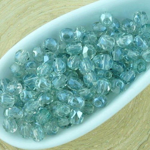 100pcs crystal clear silver blue lagoon lustre demi-rond à facettes feu poli petite entretoise de ve sku-33053