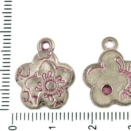 6pcs tchèque valentine rose patine antique ton argent charms fleur floral cabochon paramètres en mét sku-34082