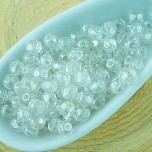 100pcs blanc cristal lustre rond à facettes feu poli petite entretoise de verre tchèque perles de 3m sku-33065