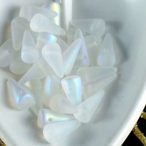 40pcs ab blanc mat bébé pic de verre tchèque perles de cône chute de 5mm x 10mm sku-19277