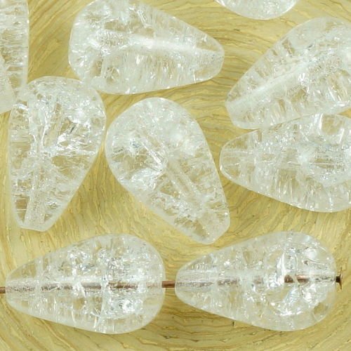 6pcs cristal clair craqué grand long de larme glaçon poire verre tchèque perles de noël 18mm x 11mm sku-35834