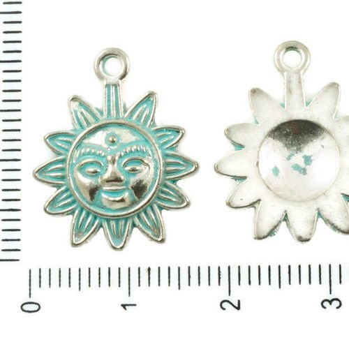 10pcs antique ton argent bleu turquoise patine de lavage à plat de soleil aztèque maya pendentif cha sku-36905
