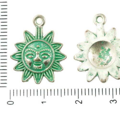 10pcs antique ton argent turquoise vert patine de lavage à plat de soleil aztèque maya pendentif cha sku-36906