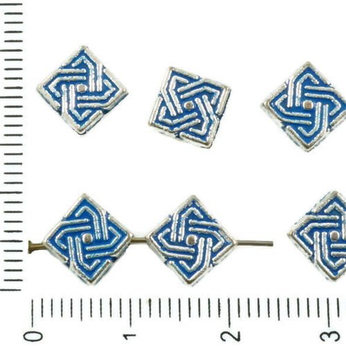 16pcs antique ton argent bleu patine de lavage à plat losange carré celtique celtik keltic noeud per sku-36742