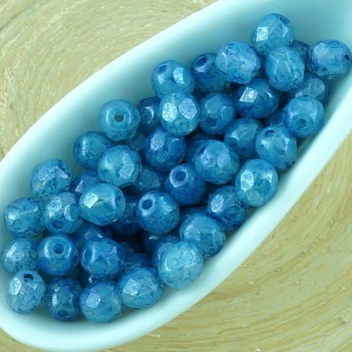 100pcs blanc opale de mer de la pierre de lune bleu en terre cuite rond à facettes feu poli petite e sku-33384