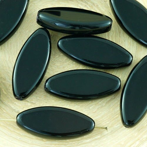 8pcs opaque noir de jais ovale et plate de pétales de verre tchèque perles de 9mm x 20mm sku-33725