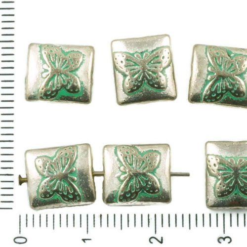 10pcs antique ton argent turquoise vert patine de lavage à plat papillon soufflé rectangle perles de sku-36761
