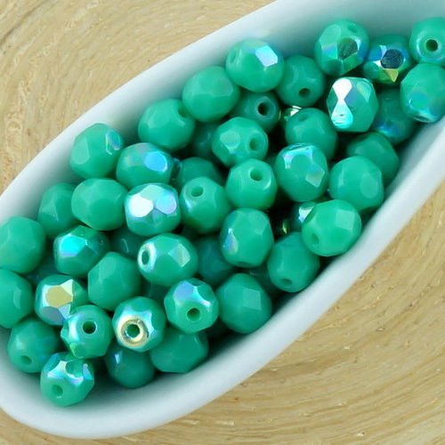 100pcs opaque turquoise green ab demi-rond à facettes feu poli petite entretoise tchèque perles de v sku-33418