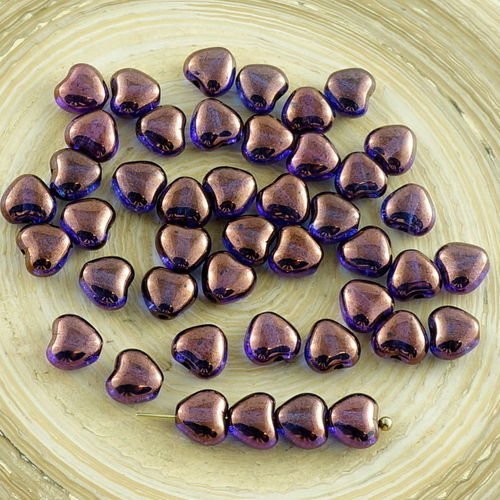 40pcs petit metallic pourpre violet lustre en bronze verre tchèque cœur des perles de mariage de sai sku-30352