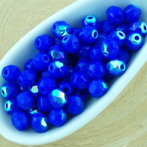 100pcs noir opaque bleu saphir ab demi-rond à facettes feu poli petite entretoise tchèque perles de  sku-33442