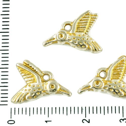 10pcs tchèque mat or patine antique ton argent colibri oiseau animal charmes métal conclusions 11mm  sku-34010