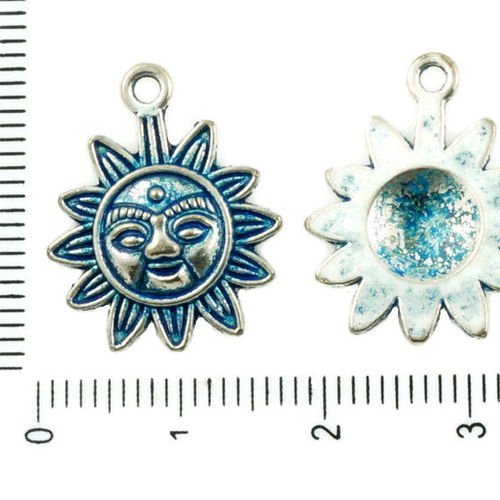 10pcs antique ton argent bleu patine de lavage à plat de soleil aztèque maya pendentif charms tchèqu sku-36902