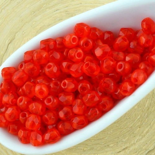 100pcs opale rouge rond à facettes feu poli petite entretoise de verre tchèque perles de 3mm sku-33022